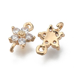 Прозрачный Прозрачные стеклянные соединители звеньев, с латунной фурнитурой , граненые, цветок, золотой свет, прозрачные, 12.5x8x4 мм, отверстие : 1.4 мм