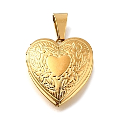 Real 20K Gold Plated 316 подвески из нержавеющей стали Locket, с 201 защелкивающимися дужками из нержавеющей стали, подвесками-рамками для фотографий из нержавеющей стали, ионное покрытие (ip), сердце, реальный 20 k позолоченный, 25x22.5x6 мм, отверстие : 7.5x3 мм, внутренний диаметр: 12.5x15.5 мм