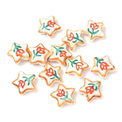 Звезда Цветочная тема фарфоровые бусины ручной работы, звезда, 15.5~16x15.5~17x5.5~6 мм, отверстие : 1.8 мм