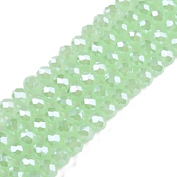 Бледно-Зеленый Стеклянные бусины с гальваническим покрытием , имитация нефрита, гальваническое покрытие, граненые, рондель, бледно-зеленый, 4x3 мм, отверстие : 0.4 мм, около 105~110 шт / нитка, 38~39 см