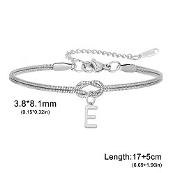 Letter E 304 Браслеты с подвесками в виде инициалов из нержавеющей стали, браслеты из змеиной цепи для женщин, цвет нержавеющей стали, Письмо E, 6.69 дюйм (17 см)