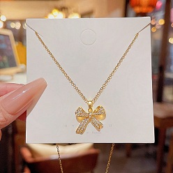 Bowknot Ожерелья из нержавеющей стали, ожерелья с подвесками из горного хрусталя, бантом, 8.27~19.69 дюйм (21~50 см)