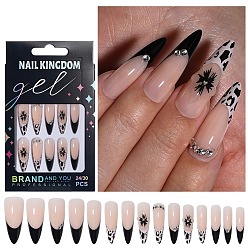 Черный Акриловые накладные ногти с полным покрытием, нейл-арт съемный маникюр, с клейкими вкладками, пилочка для ногтей и палочка для кутикулы, чёрные, 27~34x6.5~14.5x3~6.5 мм, 30 шт