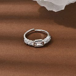 Платина Кольца-манжеты из латуни с фианитами для женщин, прямоугольные, стойки покрытие, без кадмия и без свинца, долговечный, платина, 6 мм, внутренний диаметр: 17 мм