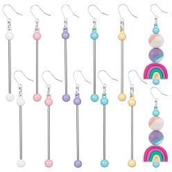 (52) Непрозрачная лаванда 5пары 5цвета пластиковые серьги-подвески, с железом найти, серьги из бисера, круглые, платина, разноцветные, 76x6.5 мм, контактный: 0.9 мм и 1.8 мм, 1 пара / цвет