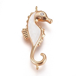 Золотой Латунные микро проложить кубических ссылки циркония, с оболочкой, морской конек, золотые, 26x11x3 мм, отверстие : 1 мм
