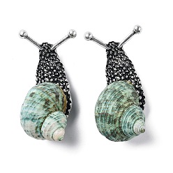 Античное Серебро Улитка зеленая натуральная раковина ископаемая брошь булавка, булавка из сплава для рюкзака одежды, античное серебро, 53~59x25~30x20~25 мм