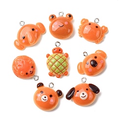 Mixed Shapes Милые подвески из непрозрачной смолы в виде животных, искусственный хлеб, с железной платиной петлей, разнообразные, 18~26x16~25.5x7~10 мм, отверстие : 1 мм, 10 шт / пакет
