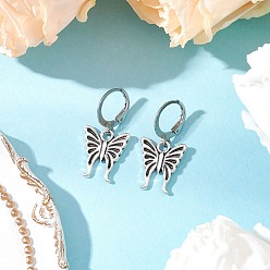 Античное Серебро Серьги из 304 нержавеющей стали, с подвесками в виде бабочки в тибетском стиле из сплава, античное серебро, 29x14 мм