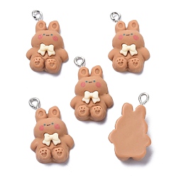 Шоколадный Подвески из смолы, с железной петлей, кролик, цвет шоколада, 26x16x6.5 мм, отверстие : 2.5 мм