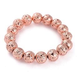 Гальванический Розовый Золотой Гальванические браслеты из натурального вулканического камня, долговечный, круглые, покрытием из розового золота, 2-1/4 дюйм (5.6 см), бусина : 12.5 mm