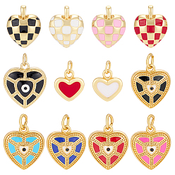 (52) Непрозрачная лаванда 12шт. 12 стили подвесок в форме сердца из латуни с эмалью, долговечный, реальный 18 k позолоченный, без кадмия и без свинца, разноцветные, 12.5~19x2~17x2.5~5 мм, отверстие : 1~4 мм, 1 шт / стиль