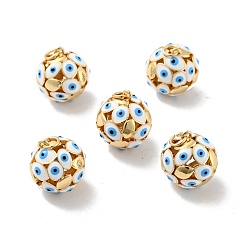 Белый Круглые подвески с эмалью из латуни с дурным глазом, с прыжковых колец, без кадмия, без никеля и без свинца, реальный 18 k позолоченный, белые, 19 мм, отверстие : 3.4 мм