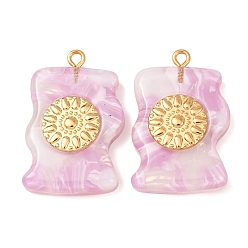 Сливовый 304 подвески из нержавеющей стали смолы, Волна с солнечными амулетами, золотые, слива, 32.5x21x6 мм, отверстие : 2 мм