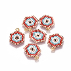 Colorful MIYUKI & TOHO Handmade Japanese Seed Beads Pendants, Loom Pattern, Hexagon, Red, 21~22x15x1.7mm, Hole: 1.8mm