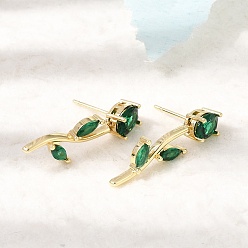 Vert Mer Micro cuivres ouvrent zircone cubique boucles d'oreille, fleur rose, sans plomb et sans cadmium, crémaillère plaquage, plaqué longue durée, réel 18 k plaqué or, vert de mer, 30x11mm
