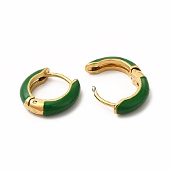 Dark Green Enamel Hoop Earrings, Real 18K Gold Plated 316 Surgical Stainless Steel Jewelry for Women, Dark Green, 13x14x3mm, Pin: 1mm
