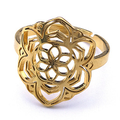 Золотой 201 регулируемые кольца из нержавеющей стали, цветок, золотые, внутренний диаметр: 18 мм