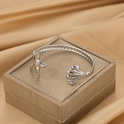 Нержавеющая Сталь Цвет 304 женские браслеты-манжеты из нержавеющей стали, морская звезда и форма раковины, цвет нержавеющей стали, 1/4~1-1/8 дюйм (0.5~2.75 см), внутренний диаметр: 1-7/8x2-1/4 дюйм (4.8x5.6 см)