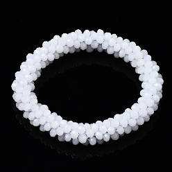 Creamy White Faceted Opaque Glass Beads Stretch Bracelets, Torsade Bracelets, Random Color Rope, Rondelle, Creamy White, Inner Diameter: 2 inch(5cm)