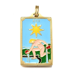 Звезда Таро 304 эмалевые подвески из нержавеющей стали, реальный 18 k позолоченный, ионное покрытие (ip), звезда, 37.5x22x2 мм, отверстие : 6x3.5 мм