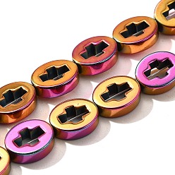 (966) Внутренний цвет Кристалл / Лиловато-лиловый на подкладке Гальванические нити из синтетических немагнитных гематитовых бусин, овальные с крестом, с покрытием цвета радуги, 10x8x3 мм, отверстие : 0.9 мм, около 40 шт / нитка, 15.75'' (40 см)