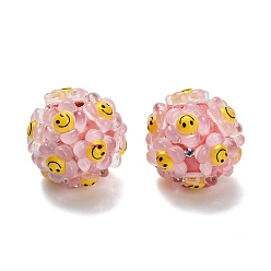 Бледно-Розовый Полимерная глина, стразы, бусины со смолой, для самодельных украшений и украшений для ручек, цветок с улыбающимся лицом, розовый жемчуг, 18~19x19~19.5x19~19.5 мм, отверстие : 1.8~2 мм