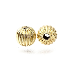 Настоящее золото 18K Латунная гофрированная бисера, без свинца и без кадмия, стойки покрытие, прочное покрытие, круглые, реальный 18 k позолоченный, 6 мм, отверстие : 1.8 мм