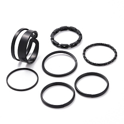 Electrophoresis Black Alloy Simple Thin Finger Rings Set, with Curb Chain Shape Ring, Stackable Rings for Women, Electrophoresis Black, 1~10mm, Inner Diameter: 15.4~17.2mm, 7pcs/set