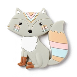 Gray Food Grade Eco-Friendly Silicone Cabochons, Fox, Gray, 86x88x10mm