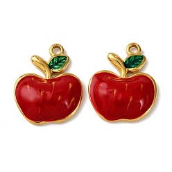 Настоящее золото 18K День учителя 304 эмалевые подвески из нержавеющей стали, талисманы из красного яблока, вакуумное покрытие pvd, реальный 18 k позолоченный, 17.5x14x3.5 мм, отверстие : 1.5 мм