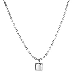 Нержавеющая Сталь Цвет 304 Полированные квадратные подвески из нержавеющей стали для женщин, не тускнеет, цвет нержавеющей стали, 15.75 дюйм (40 см), Кулон : 8x8x3 мм