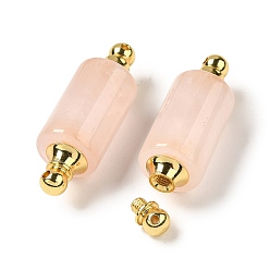 Rose Quartz Natural Rose Quartz Connector Charms, with Golden Plated 304 Stainless Steel Findings, Column Links, 36x12mm, Hole: 1.2~1.4mm