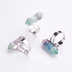 Fluorite Natural Fluorite Finger Rings, with Iron Ring Finding, Size 8, Platinum, 18mm