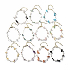 Смешанные камни Браслеты из смешанных натуральных и синтетических драгоценных камней, с 304 застежкой из нержавеющей стали и пластиковой имитацией жемчуга для женщин, 7-1/8 дюйм (18 см)