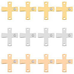 (52) Непрозрачная лаванда 12 шт. 3 цвета 316 хирургическая нержавеющая сталь паве прозрачный кубический цирконий соединительные подвески, религиозные перекрестные ссылки, разноцветные, 15x14x2 мм, отверстие : 1 мм, 4 шт / цвет