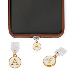 Letter A ПВХ мобильных пылезащитные пробки, с эмалевым сплавом, плоский круглый с подвесками в виде букв, белые, золотые, буква a, 27 мм