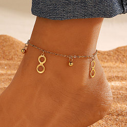 Infinity 304 браслет на лодыжку из нержавеющей стали с подвесками для женщин, золотые, бесконечность, 8-5/8 дюйм (22 см)