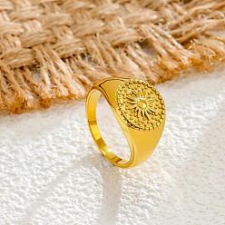 Golden 304 Edelstahl Fingerringe, Runde mit Blume, golden, us Größe 7 (17.3 mm)