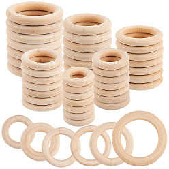 PapayaWhip Unfinished Wood Linking Rings, Original Color Wooden Ring, Round Ring, PapayaWhip, 48pcs/set
