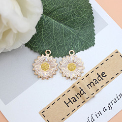 Blanco Colgantes de la aleación del esmalte, la luz de oro, girasol, blanco, 21x18 mm