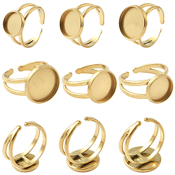Золотой 6 шт. 3 стили 304 настройки манжетных колец из нержавеющей стали, круглом подносе, золотые, лоток : 10~14 мм, 2.8~7.5 мм, внутренний диаметр: 18 мм, 2 шт / стиль