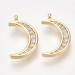 Plaqué 18K Or Véritable Micro cuivres ouvrent charmes de zircons, lune, clair, sans nickel, réel 18 k plaqué or, 14x8.5x2mm, Trou: 1mm