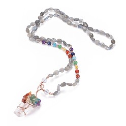 Лабрадорита Ожерелья из натурального лабрадорита с бусинами, с природными смешанных каменных бус, природные кристаллы кварца и латунь, дерево, 18.11 дюйм (46 см)