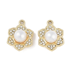 Цветок Подвески из сплава с ультрафиолетовым покрытием, со стразами, с абс жемчуга, без свинца и без кадмия, цветок, цветок, 21x16x9 мм, отверстие : 2 мм