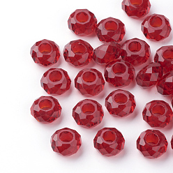 Dark Red Glass European Beads, Large Hole Beads, No Metal Core, Rondelle, Dark Red, 14x8mm, Hole: 5mm