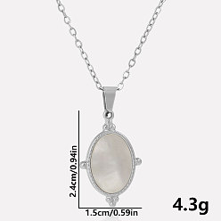 Нержавеющая Сталь Цвет 304 ожерелья с геометрическим овальным кулоном из нержавеющей стали с натуральным белым ракушечником, цвет нержавеющей стали, кулон: 2.4x1.5 см