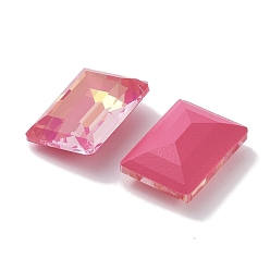 Fuchsia Glass Rhinestone Cabochons, Point Back & Back Plated, Faceted, Rectangle, Fuchsia, 14x10x5.5mm