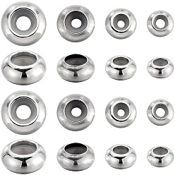 Нержавеющая Сталь Цвет 48 шт. 4 стили 201 и 304 бусины из нержавеющей стали, с резиной внутри, ползунки, рондель, цвет нержавеющей стали, 6~10x3~4.5 мм, резиновое отверстие: 1.6~3 мм, 12 шт / стиль