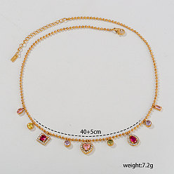 Сердце 304 Колье из нержавеющей стали с геометрическим узором из нескольких подвесок, украшенных разноцветными кубическими циркониями, для женщин, золотые, сердце, 15.75 дюйм (40 см), Кулон : 15 мм